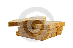 Whole wheat bread stack on isolated white background.