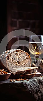 Whole Wheat Bread On Stone Rustic Pub Mobile Wallpeper Postcard. Generative AI