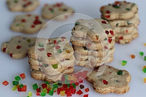 Whole wheat eggless tutti fruti cookies. Healthy cookies made of whole wheat flour, butter, sugar, vanilla and lots of green and