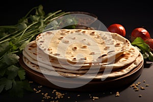 Whole wheat flatbread Indian traditional chapati, the phooli air filled roti