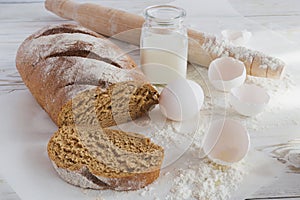 Whole wheat homemade bread, bio ingredients, healthy food