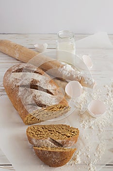 Whole wheat homemade bread, bio ingredients, healthy food