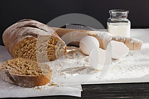 Whole wheat homemade bread, bio ingredients, healthy food