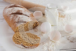 Whole wheat homemade bread, bio ingredients, healthy food