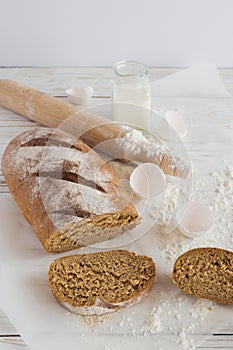 Whole wheat homemade bread, bio ingredients, healthy food