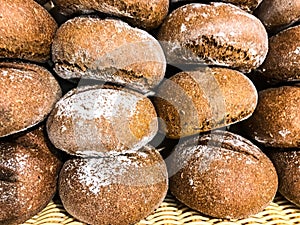 Whole-wheat rye rolls in bread basket