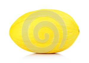 Whole yellow Canary melon isolated white in studio photo