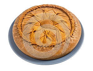 whole Zur Belish Tatar Big Pie on plate isolated