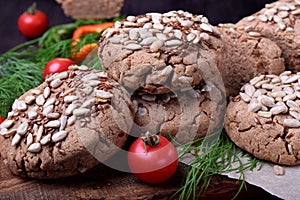 Wholegrain gluten-free buckwheat bread with sunflower and flax seeds