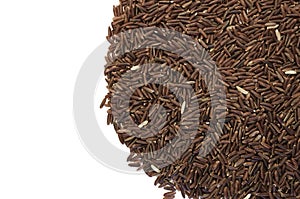 wholemeal brown rice grains on white