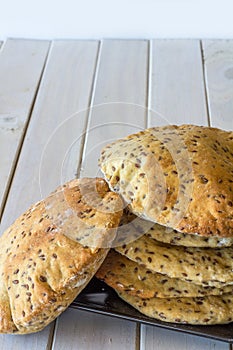 Wholemeal Pita Bread on Plate Vertical