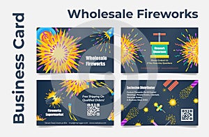 Wholesale fireworks business card promo with place for text vector illustration brand identification