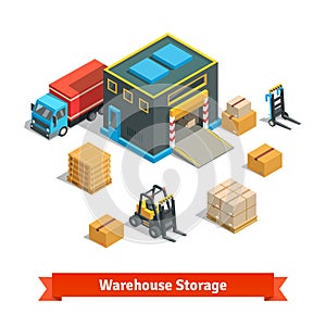 Wholesale warehouse storage building with forklift