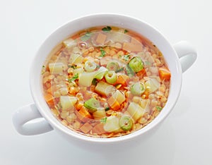 Wholesome bowl of lentil and leek soup