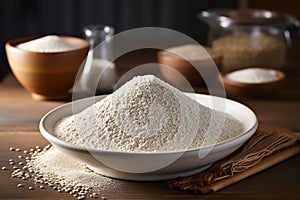 Wholesome gluten free inspiration buckwheat flour bowl on stylish kitchen table