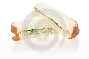 Wholewheat tuna sandwich isolated on white backgro