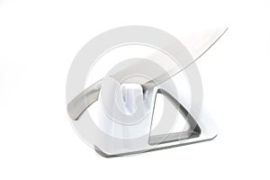 Whte knife sharpener, isolated background