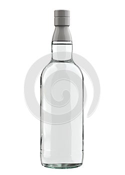 Whute Clear Bottle of Vodka, Scotch, Gin, Tequila or other Alcohol Isolated on White Background.