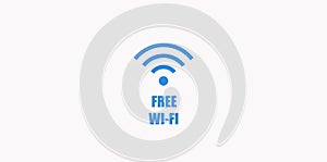 Wi-fi free blue inscription and icon with animation on white background.