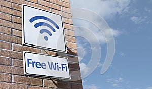 Free wi-fi hotspot sign in the street photo
