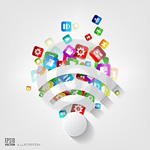 Wi-fi icon. Application button.Social media and cloud computing.