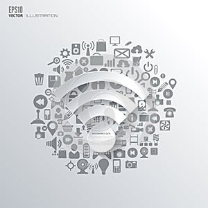 Wi-fi icon. Flat abstract background with web icons. Interface symbols. Cloud computing. Mobile devices.Business concept