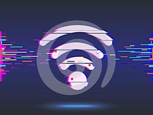 Wi-Fi Icon,glitch design, abstract background. illustration