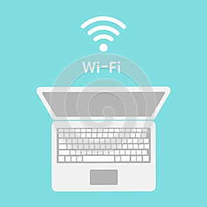 Wi-Fi icon on laptop screen. Wireless technology, wifi connection, wireless network, hotspot concepts. Modern flat