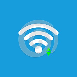 Wi-Fi icon, sign. Vector illustration. Flat design. Connect green sign. Blue background