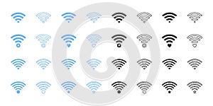 Wi-Fi icons set. Blue and black Wi-Fi icons. Vector scalable graphics