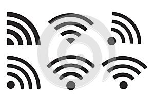 Wi fi icons. Wireless signal vector. Wi-fi wave sign. Internet connection symbol. Wi fi graphic icons set