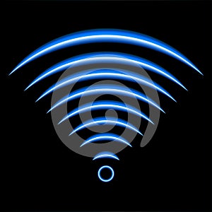 Wi-Fi light effect, blue glowing signal sensor waves internet wireless connection. Vector.