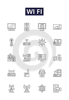 Wi fi line vector icons and signs. Wireless, Network, Router, Access, Hotspot, Internet, Connection, Signal outline