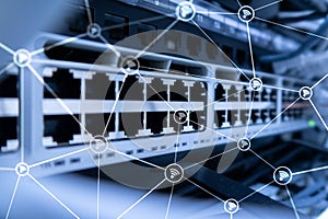 Wi fi network abstract structure on modern server room background photo