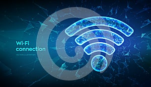 Wi-Fi network icon. Low poly abstract Wi Fi sign. Wlan access, wireless hotspot signal symbol. Mobile connection zone. Data