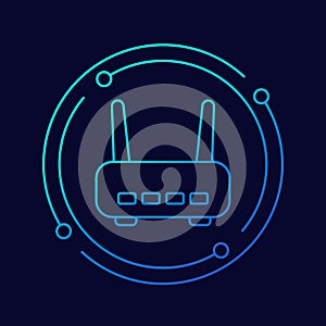 wi-fi router, adsl modem line vector icon