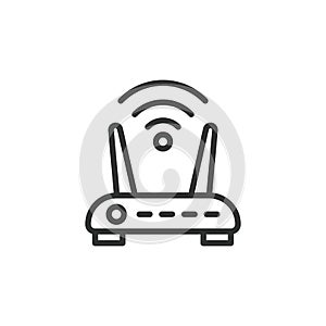Wi-Fi router 2 antennas, icon in line design. Wi-Fi, router, antennas, network, internet, signal, wireless on white photo