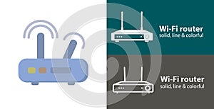 Wi-Fi router vector flat icon with technology electronics solid, line icons