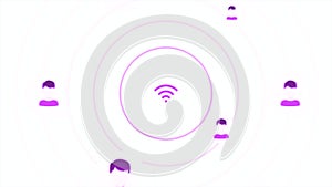 Wi-Fi sign and wave signal. Motion. Animation with Wi-Fi distribution signal. Signal waves from Wi-Fi sign and