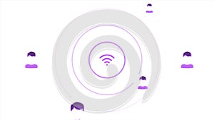 Wi-Fi sign and wave signal. Motion. Animation with Wi-Fi distribution signal. Signal waves from Wi-Fi sign and