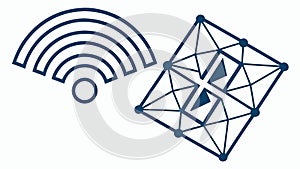 Wi-Fi Signal & Abstract Data Cube, Digital Connection, vector design Generative AI