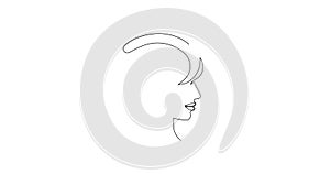 WI-FI signal and woman face one line art animation,internet hotspot in girl head, drawing motion.4k self-drawing