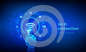 Wi Fi wireless connection concept. Free WiFi network signal technology internet concept. Mobile connection zone. Data transfer.