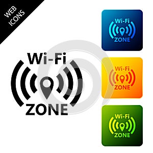 Wi-Fi wireless internet network symbol icon isolated on white background. Set icons colorful square buttons