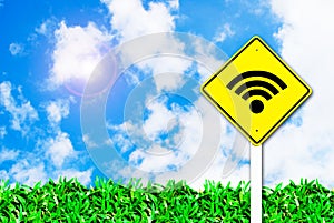 Wi-fi wireless internet sign on beautiful sky photo