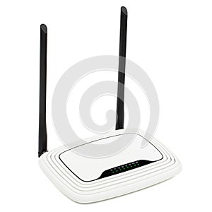 WI-FI wireless router with working luminous indicators, wireless data technology, isolated on white background