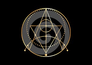 Golden Sigil of Protection. Magical Amulets. Can be used as tattoo, gold logos sign and prints. Wiccan occult symbol, sacred sign photo