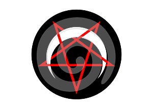Reversed or Inverted Pentagram with upside down crescent white moon vector symbol isolated. Satanic Inverted Endless Pentagram photo