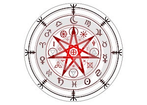 Wiccan symbol of protection. Set of Mandala Witches runes, Mystic Wicca divination. Ancient occult symbols, Zodiac Wheel signs