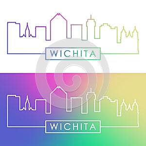 Wichita skyline. Colorful linear style.